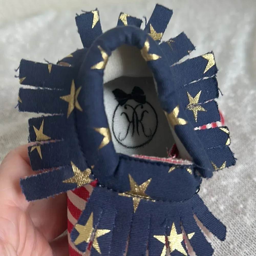 4th of July Red White & Blue Fringe Mocassins Shoes size 5